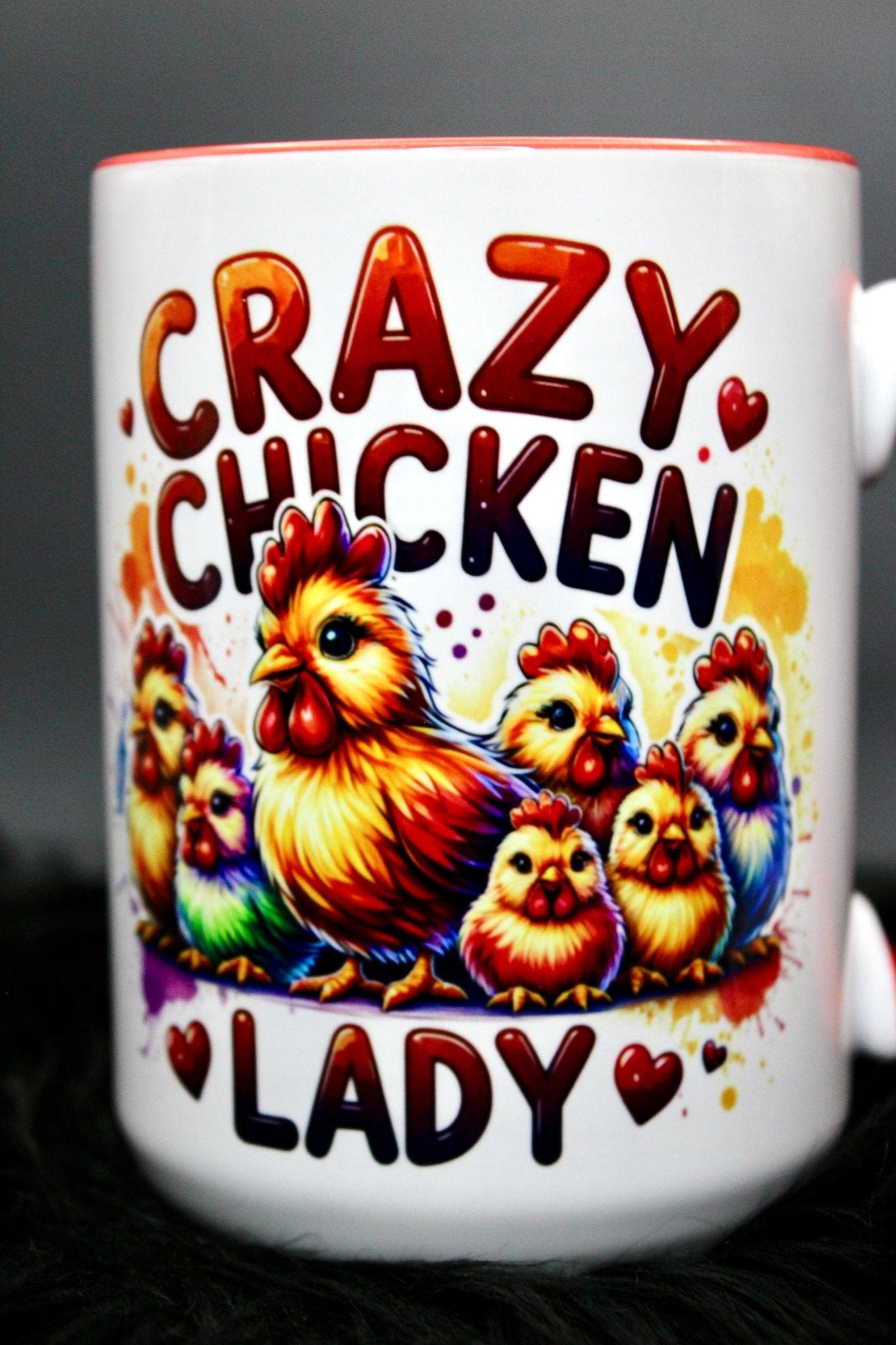 DillyDog Creations wrapin Mug / Crazy Chicken Lady ( Red Interior )