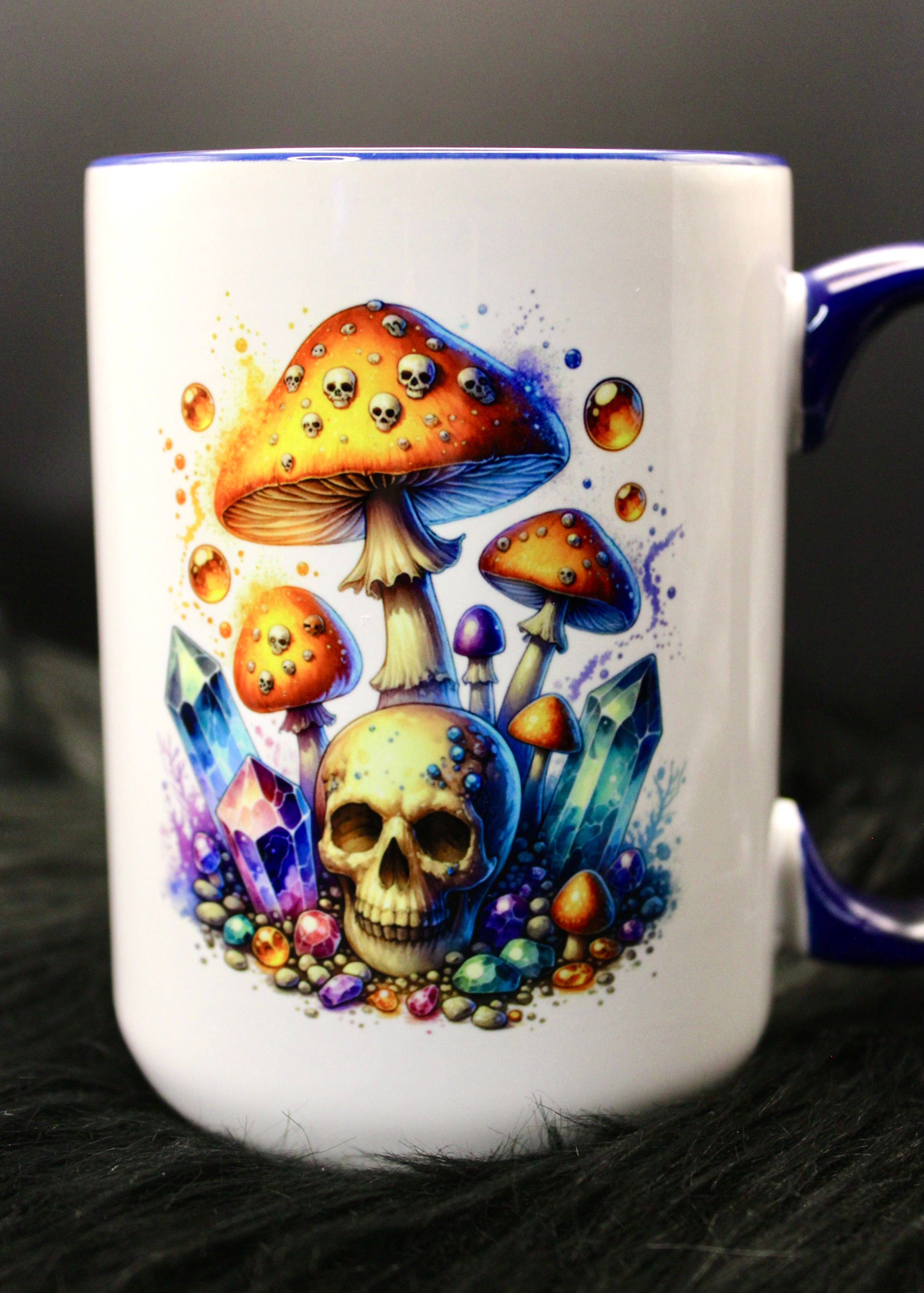 DillyDog Creations wrapin Mug / Mushroom Crystal Skull ( Navy Interior )