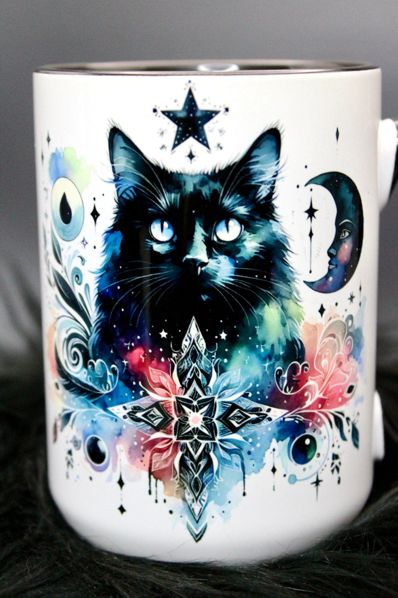 DillyDog Creations wrapin Mug / Mystic Cat ( Black Interior )