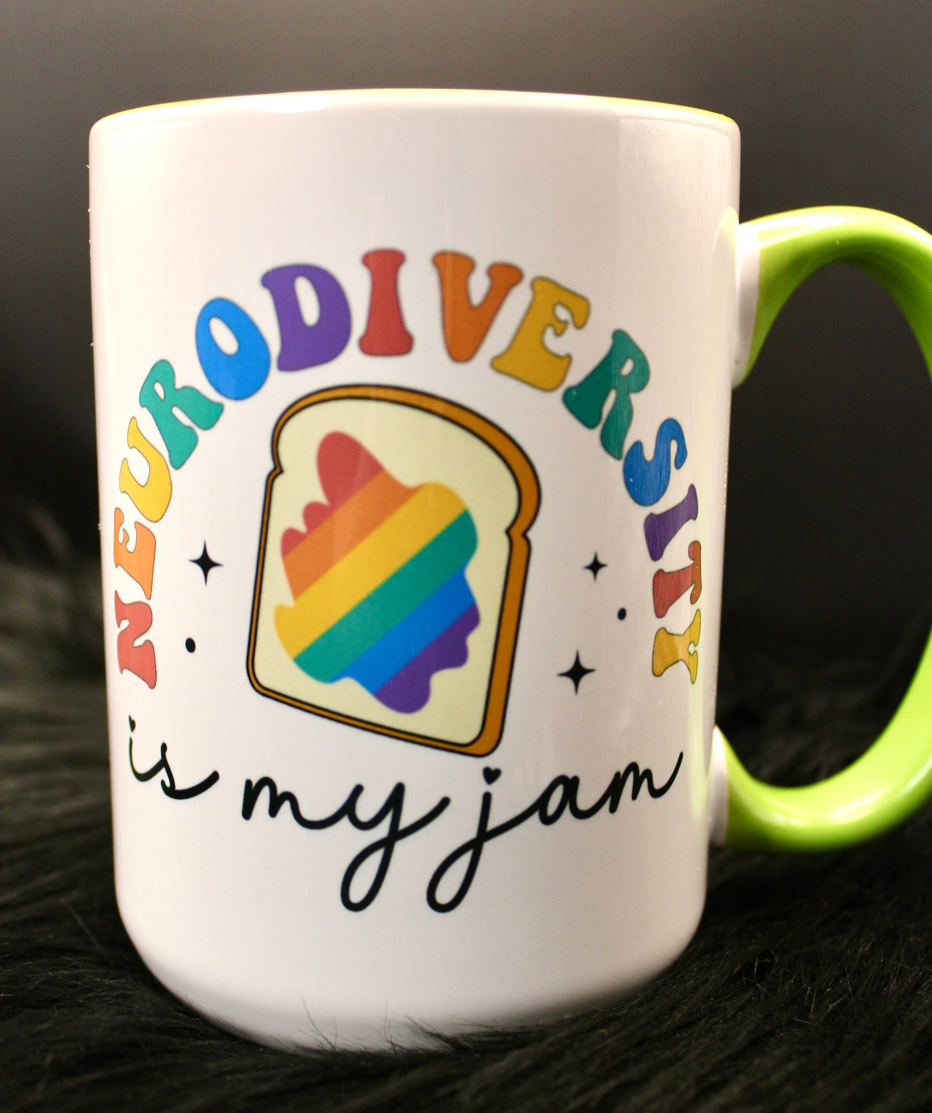 DillyDog Creations wrapin Mug / Neurodiversity Is My Jam ( Green Interior )