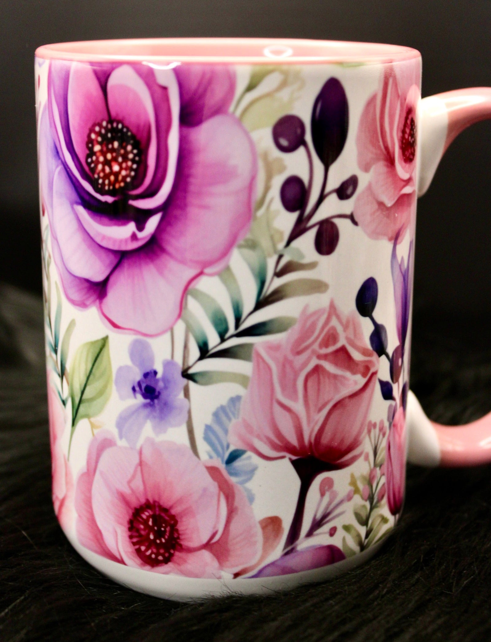 DillyDog Creations wrapin Mug / Peonies ( Pink Interior )