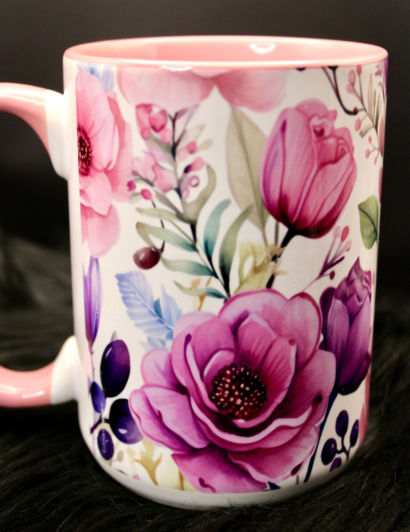 DillyDog Creations wrapin Mug / Peonies ( Pink Interior )