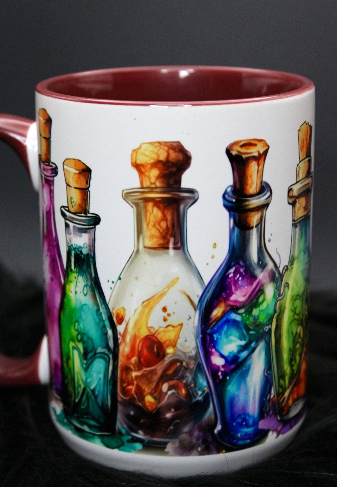 DillyDog Creations wrapin Mug / Potion Bottles ( Burgundy Interior )