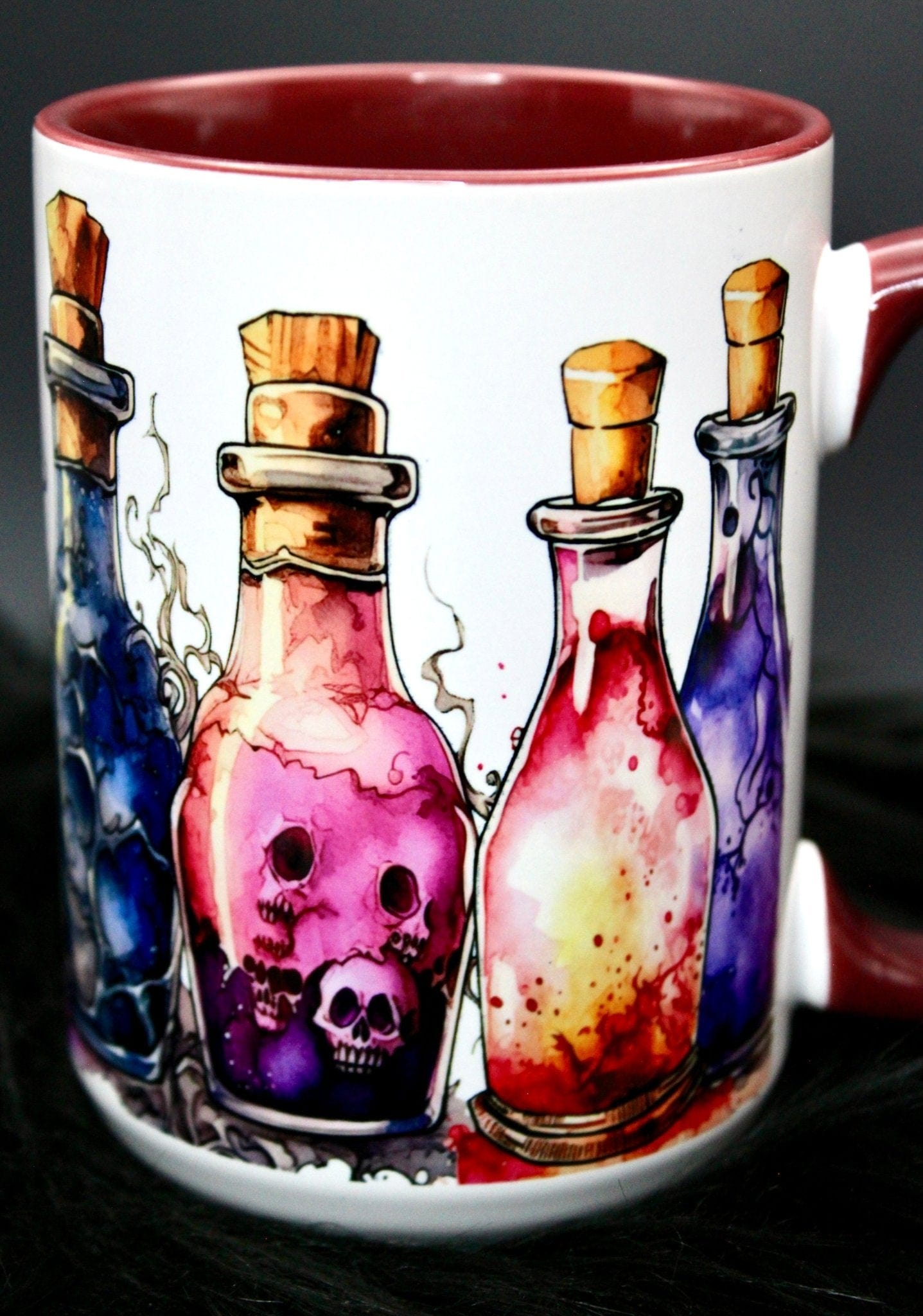 DillyDog Creations wrapin Mug / Potion Bottles ( Burgundy Interior )