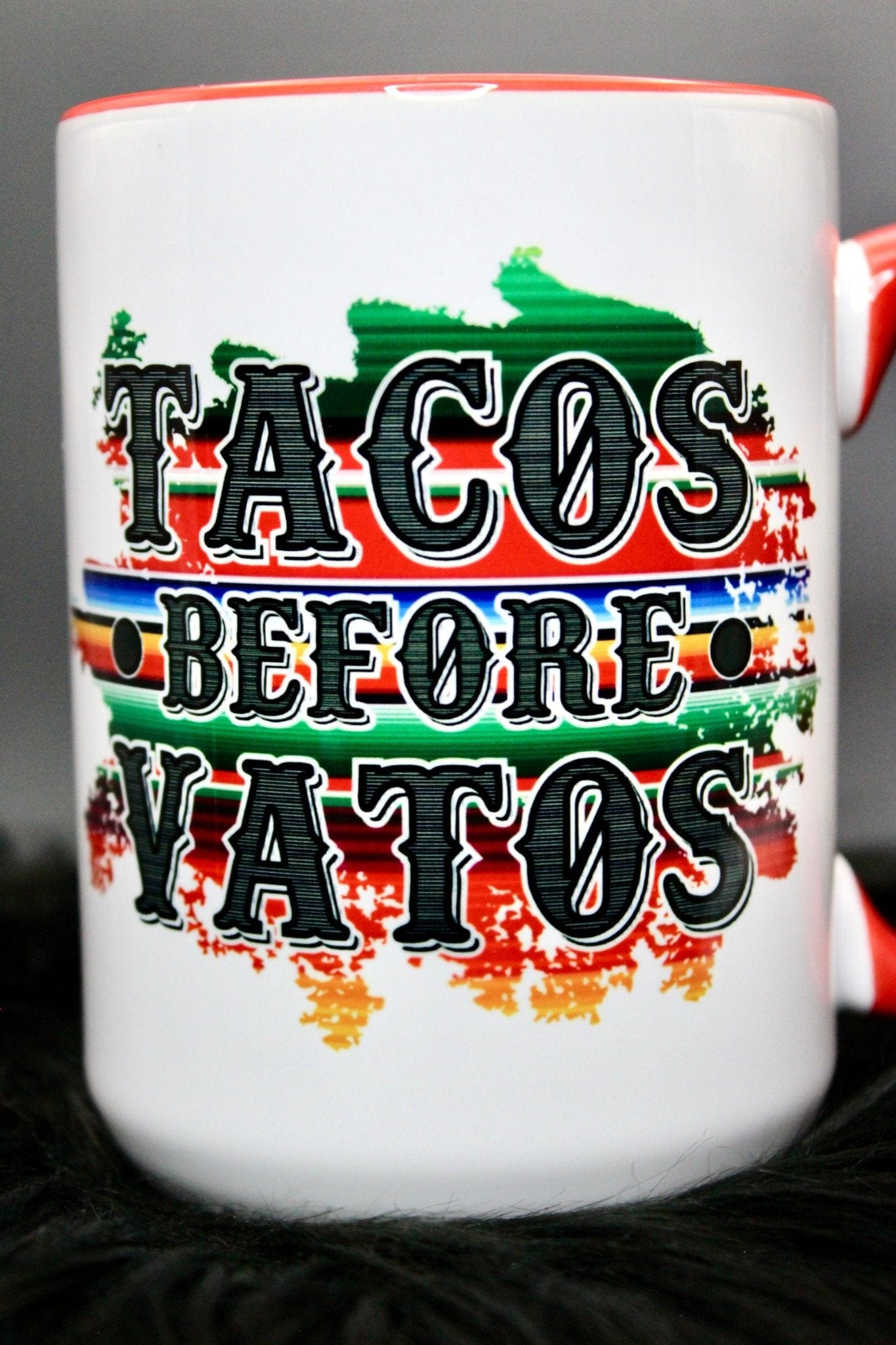 DillyDog Creations wrapin Mug / Tacos Before Vatos ( Red Interior )