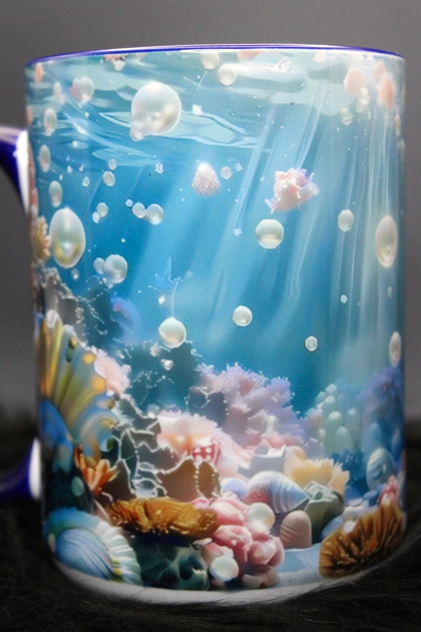 DillyDog Creations wrapin Mug / Underwater Pearls ( Navy Interior )