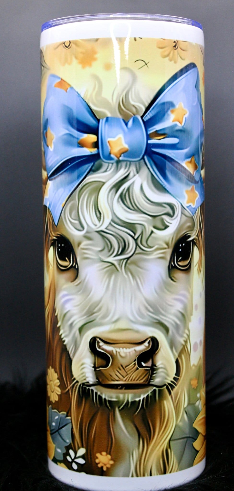 DillyDog Creations wrapin Skinny Tumbler / Cow with Bow