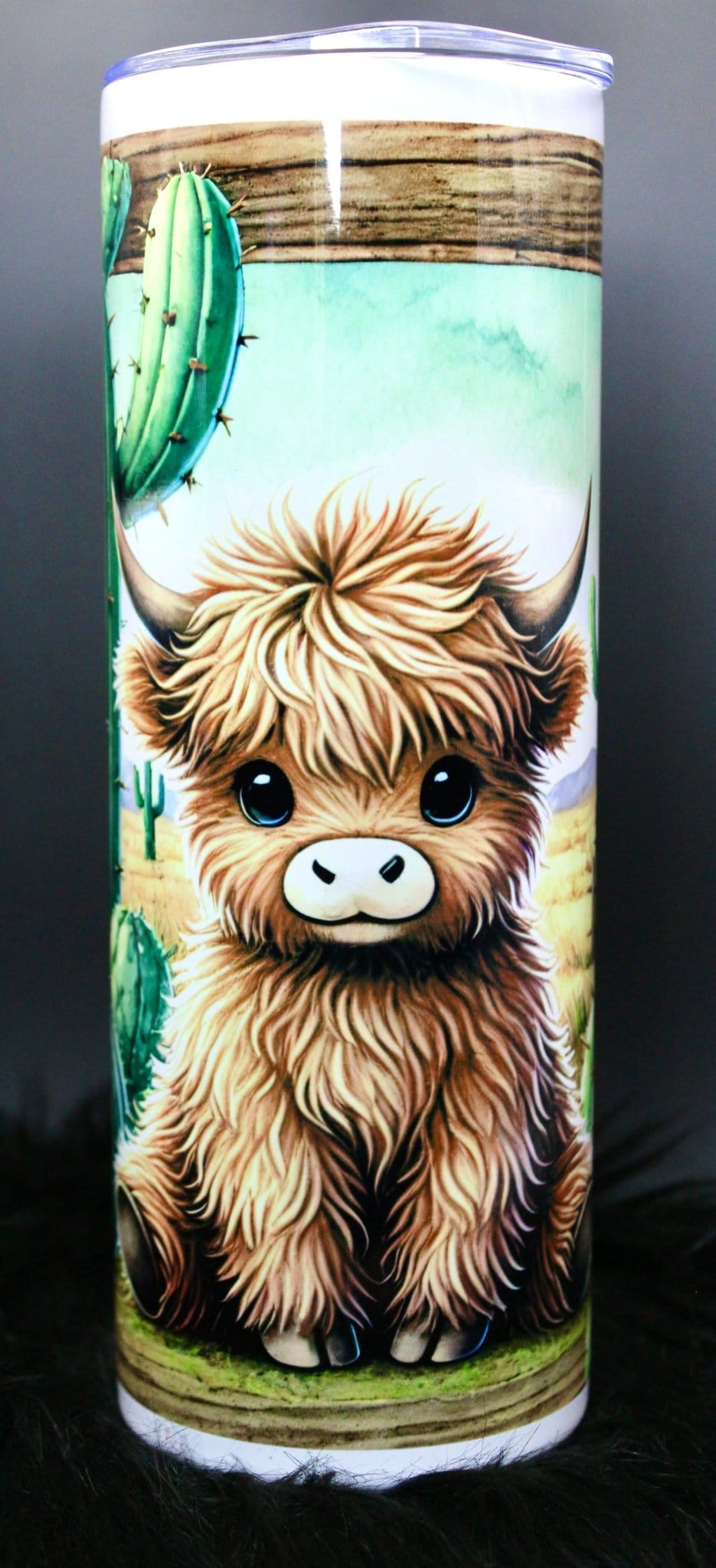 DillyDog Creations wrapin Skinny Tumbler / Highland Cow & Cactus