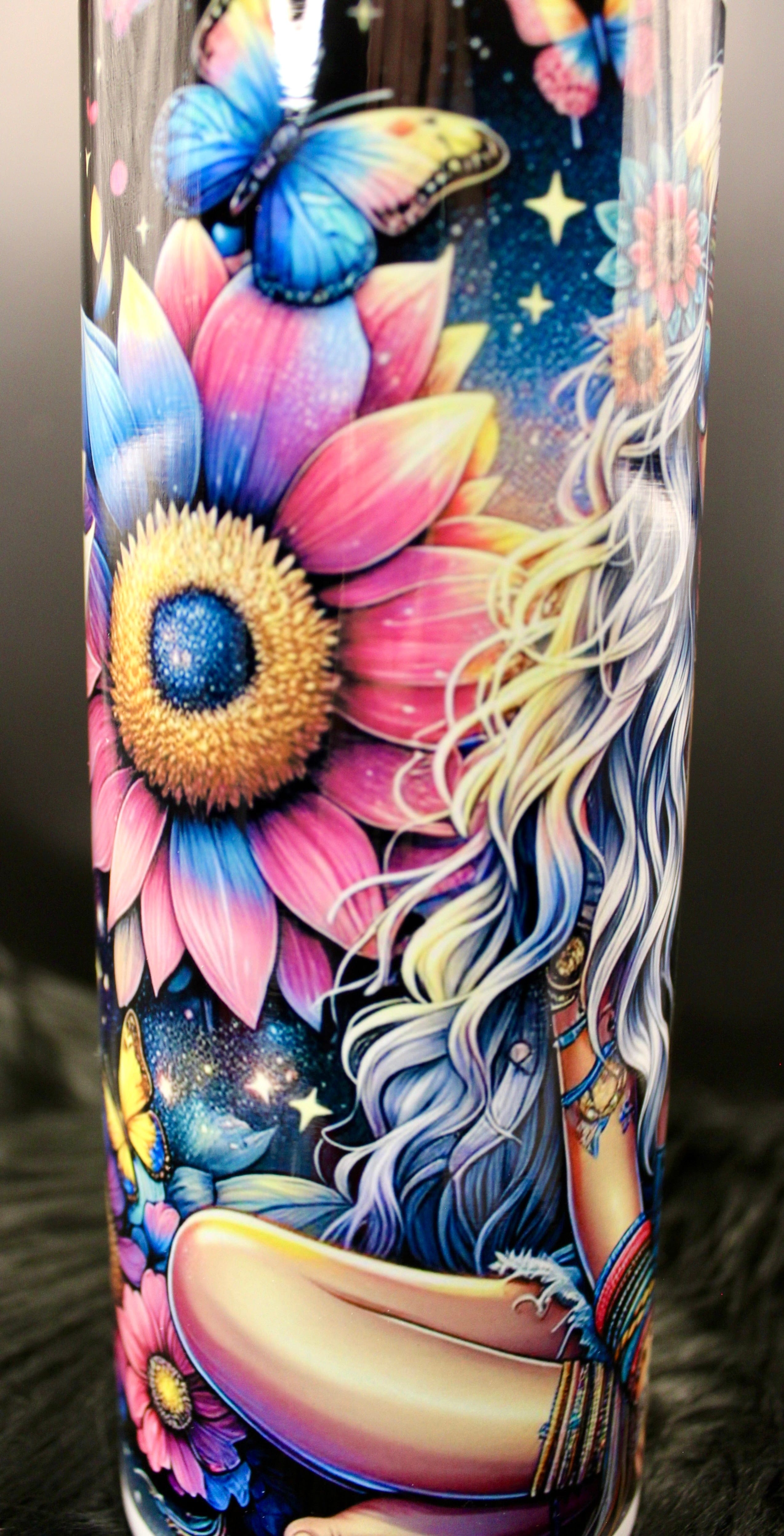 DillyDog Creations wrapin Skinny Tumbler / Hippie Girl