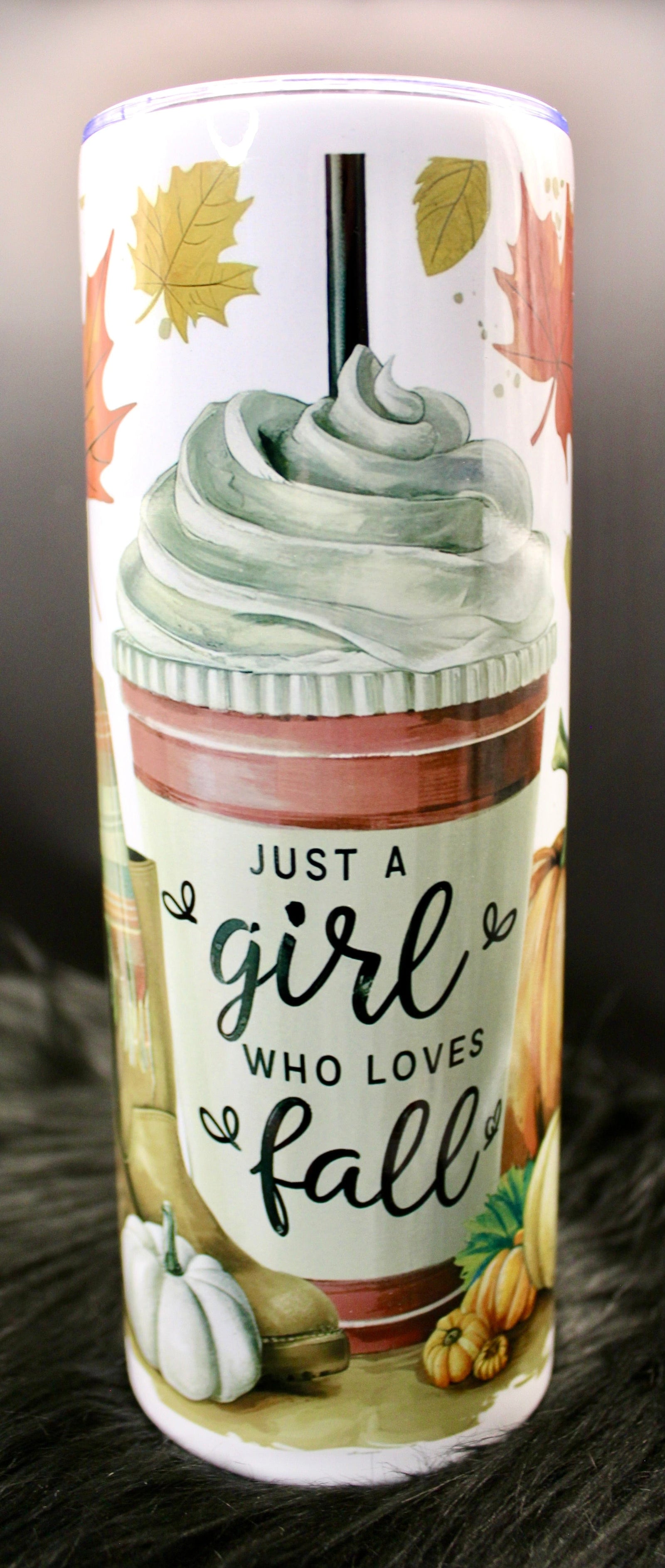 DillyDog Creations wrapin Skinny Tumbler / Just A Girl Who Loves Fall