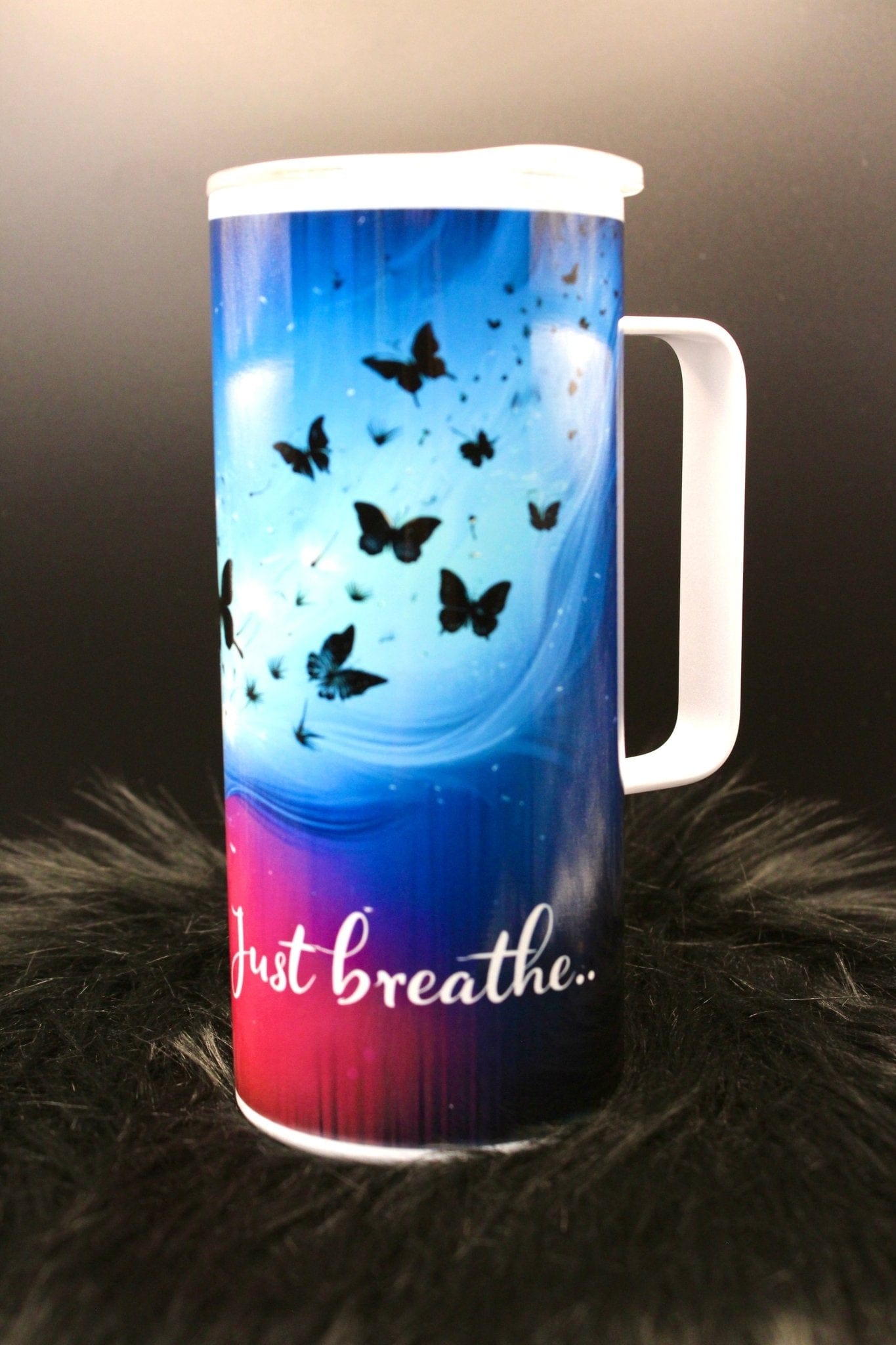 DillyDog Creations wrapin Skinny Tumbler / Just Breathe ( shown in 16oz with handle )