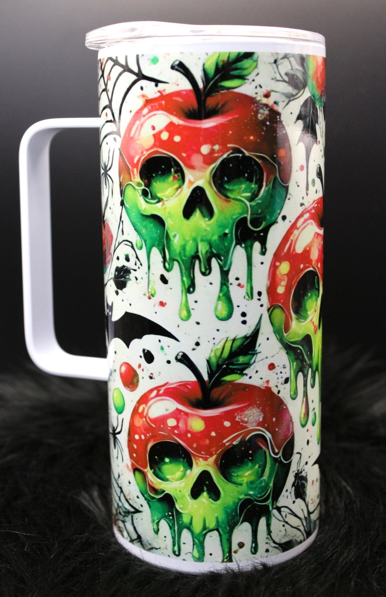 DillyDog Creations wrapin Skinny Tumbler / Poison Apples ( shown in 16oz with handle )