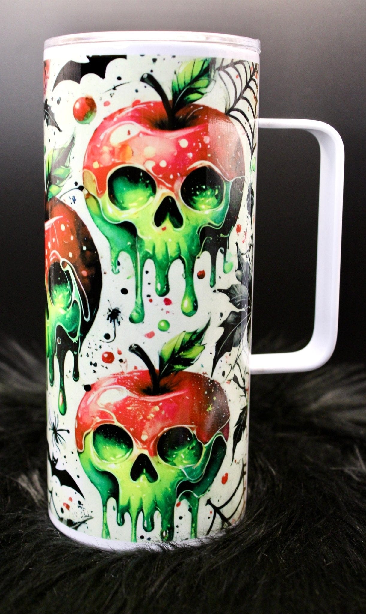 DillyDog Creations wrapin Skinny Tumbler / Poison Apples ( shown in 16oz with handle )